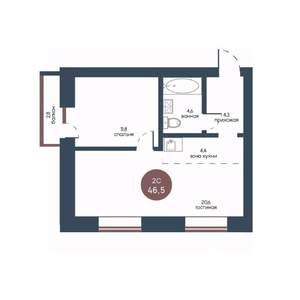 2-к квартира, строящийся дом, 47м2, 7/7 этаж