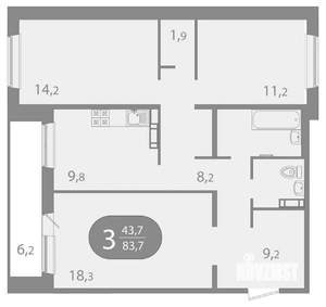 3-к квартира, вторичка, 84м2, 4/10 этаж