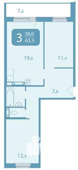 3-к квартира, вторичка, 63м2, 3/10 этаж