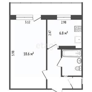 1-к квартира, вторичка, 35м2, 6/9 этаж