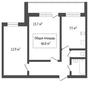 2-к квартира, вторичка, 47м2, 1/9 этаж