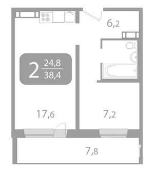 2-к квартира, вторичка, 38м2, 12/17 этаж