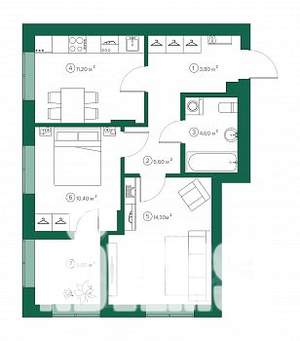 2-к квартира, строящийся дом, 53м2, 3/9 этаж