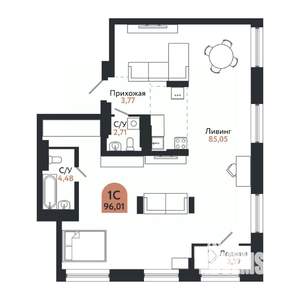 1-к квартира, строящийся дом, 96м2, 26/26 этаж