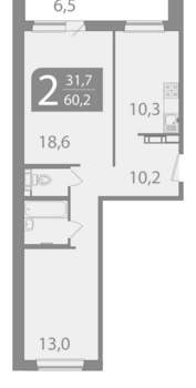 2-к квартира, вторичка, 60м2, 1/10 этаж