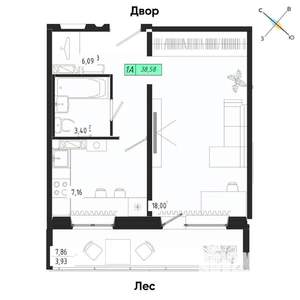 1-к квартира, вторичка, 39м2, 1/17 этаж