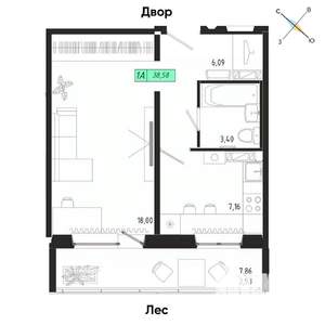 1-к квартира, вторичка, 39м2, 9/17 этаж