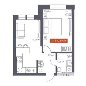 1-к квартира, строящийся дом, 43м2, 5/30 этаж