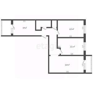 3-к квартира, вторичка, 62м2, 3/4 этаж