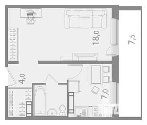 1-к квартира, вторичка, 35м2, 12/17 этаж