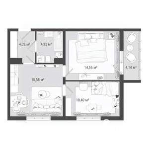 3-к квартира, строящийся дом, 53м2, 9/16 этаж