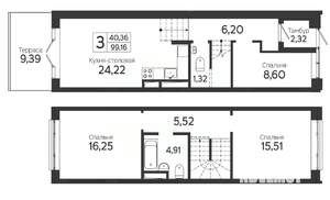 3-к квартира, вторичка, 99м2, 1/23 этаж
