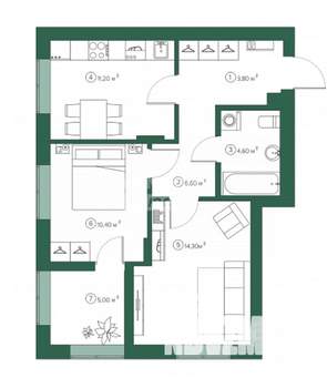 2-к квартира, вторичка, 53м2, 2/10 этаж