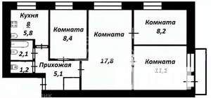 3-к квартира, вторичка, 61м2, 5/5 этаж