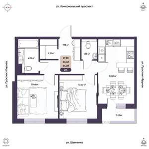 2-к квартира, вторичка, 53м2, 4/9 этаж