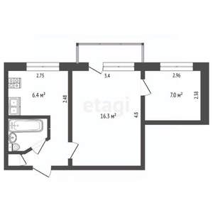 2-к квартира, вторичка, 37м2, 4/5 этаж