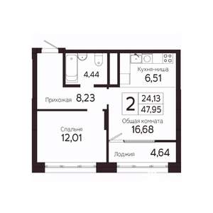 2-к квартира, вторичка, 46м2, 21/23 этаж