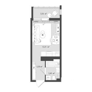 Студия квартира, строящийся дом, 23м2, 11/16 этаж
