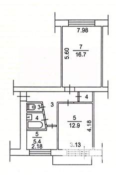 2-к квартира, вторичка, 50м2, 2/5 этаж