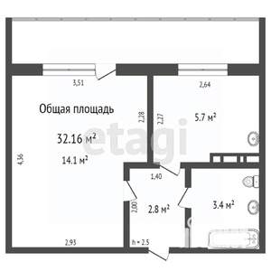 1-к квартира, вторичка, 40м2, 1/10 этаж
