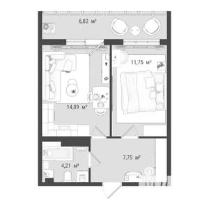 2-к квартира, строящийся дом, 45м2, 16/16 этаж