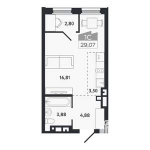 Студия квартира, вторичка, 29м2, 19/26 этаж