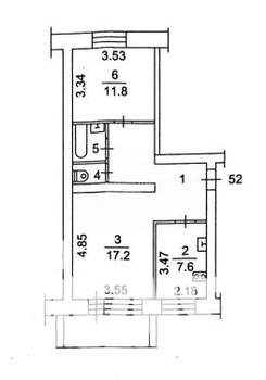 2-к квартира, вторичка, 52м2, 5/5 этаж