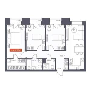 3-к квартира, вторичка, 90м2, 13/30 этаж