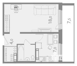 1-к квартира, вторичка, 35м2, 8/17 этаж