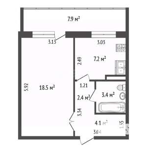 1-к квартира, вторичка, 44м2, 5/10 этаж