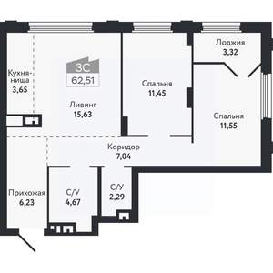 3-к квартира, вторичка, 63м2, 8/26 этаж