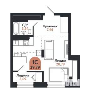 1-к квартира, строящийся дом, 36м2, 26/26 этаж