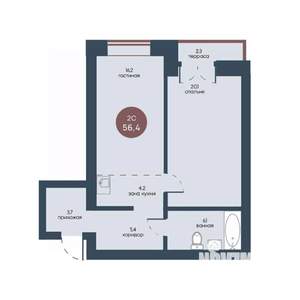 2-к квартира, вторичка, 56м2, 7/7 этаж