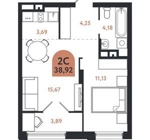 2-к квартира, вторичка, 39м2, 17/26 этаж