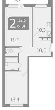 2-к квартира, вторичка, 61м2, 7/10 этаж
