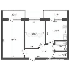 2-к квартира, вторичка, 54м2, 5/10 этаж