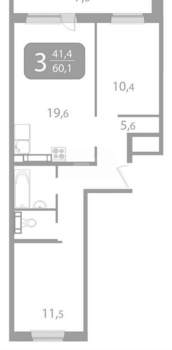 3-к квартира, вторичка, 60м2, 6/17 этаж