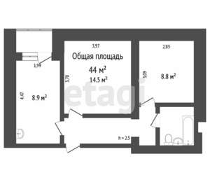 2-к квартира, вторичка, 44м2, 9/9 этаж