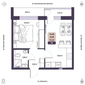1-к квартира, вторичка, 32м2, 8/9 этаж
