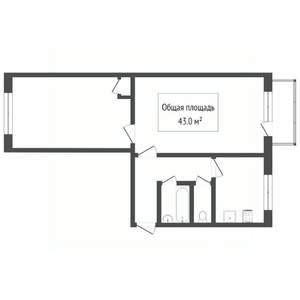 2-к квартира, вторичка, 43м2, 5/5 этаж