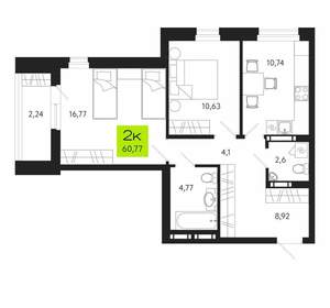 2-к квартира, вторичка, 61м2, 9/20 этаж