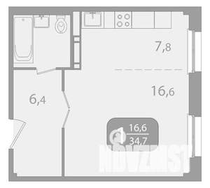 1-к квартира, вторичка, 35м2, 6/17 этаж