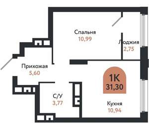 1-к квартира, вторичка, 31м2, 17/26 этаж