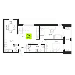 3-к квартира, строящийся дом, 80м2, 6/19 этаж