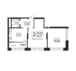 2-к квартира, вторичка, 64м2, 11/23 этаж