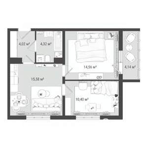 3-к квартира, строящийся дом, 53м2, 8/16 этаж
