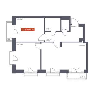 2-к квартира, строящийся дом, 68м2, 8/30 этаж