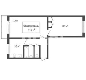 2-к квартира, вторичка, 47м2, 1/5 этаж