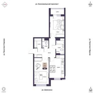 2-к квартира, вторичка, 55м2, 8/9 этаж