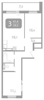 3-к квартира, вторичка, 60м2, 8/17 этаж